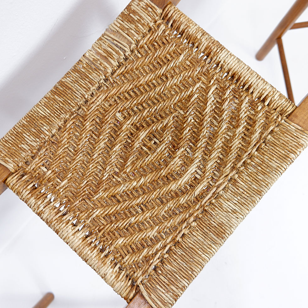 Miniature : Set of 3 bar stools in Oak and Rush woven seat