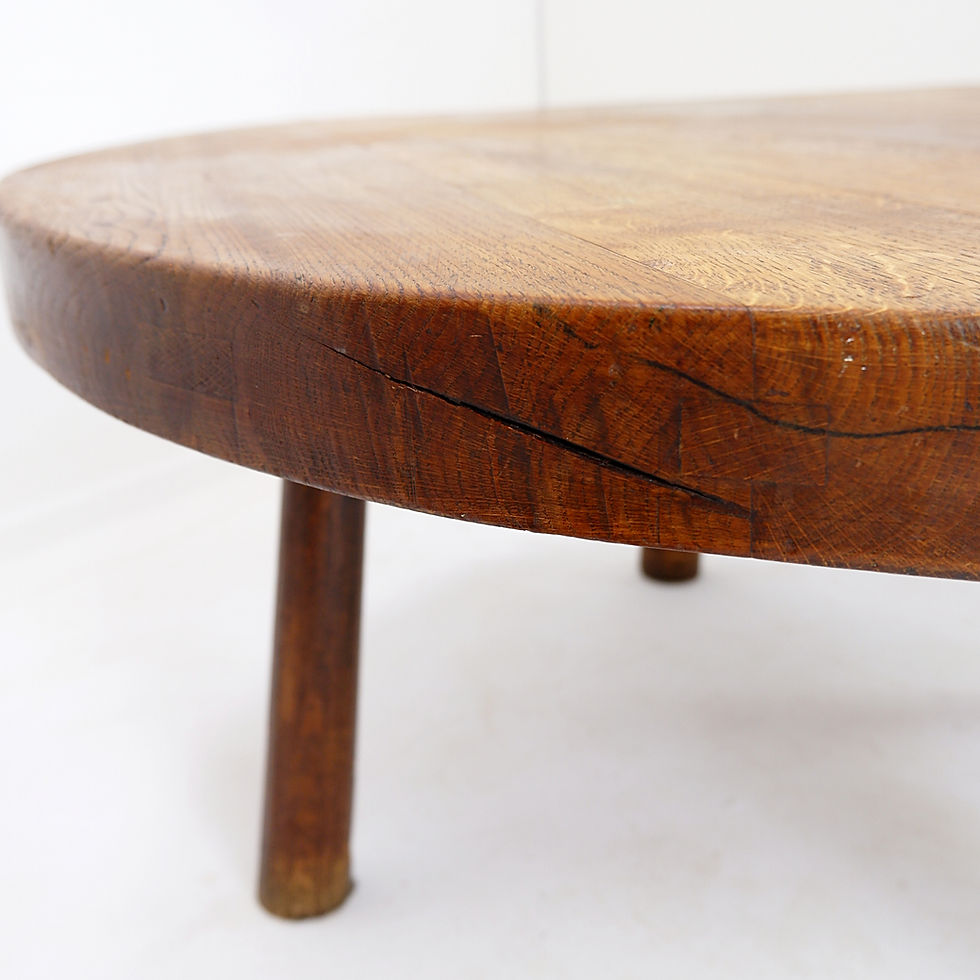 Miniature : Brutalist vintage massive oak wood round coffee table Ø105cm