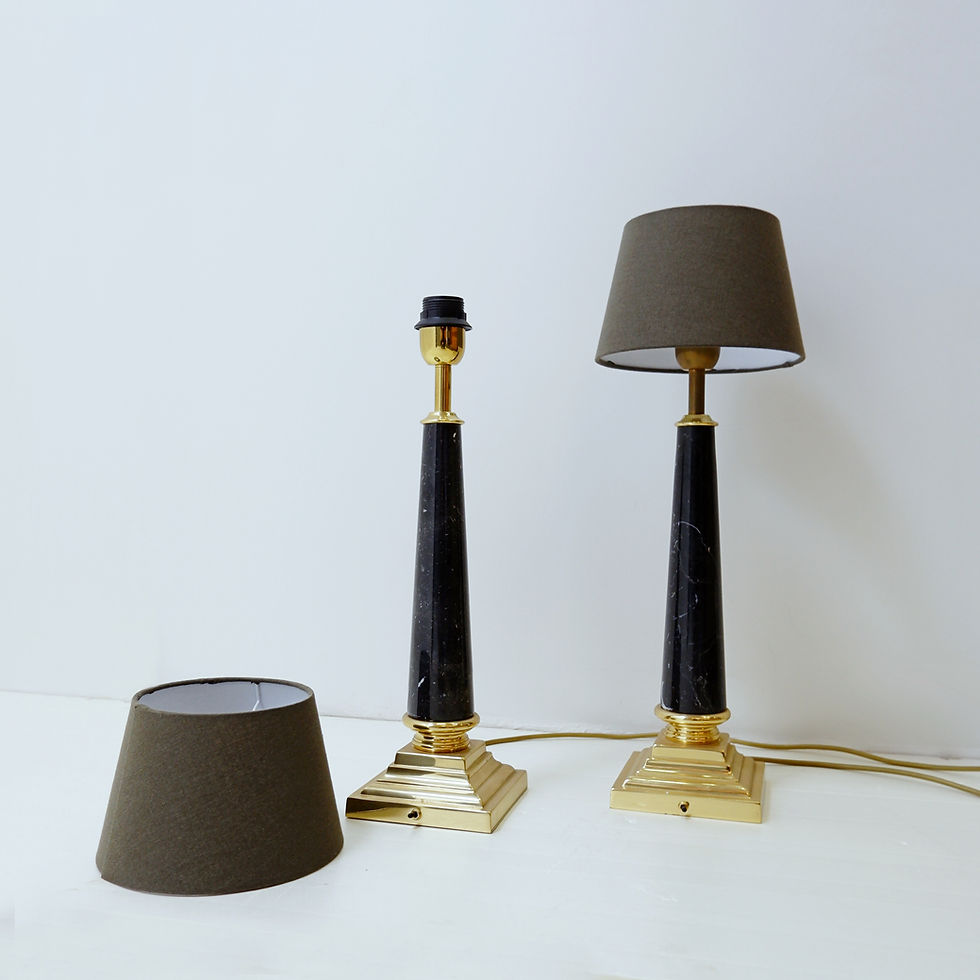 Miniature : Pair of brass table lamps with black marble column - Art deco Style