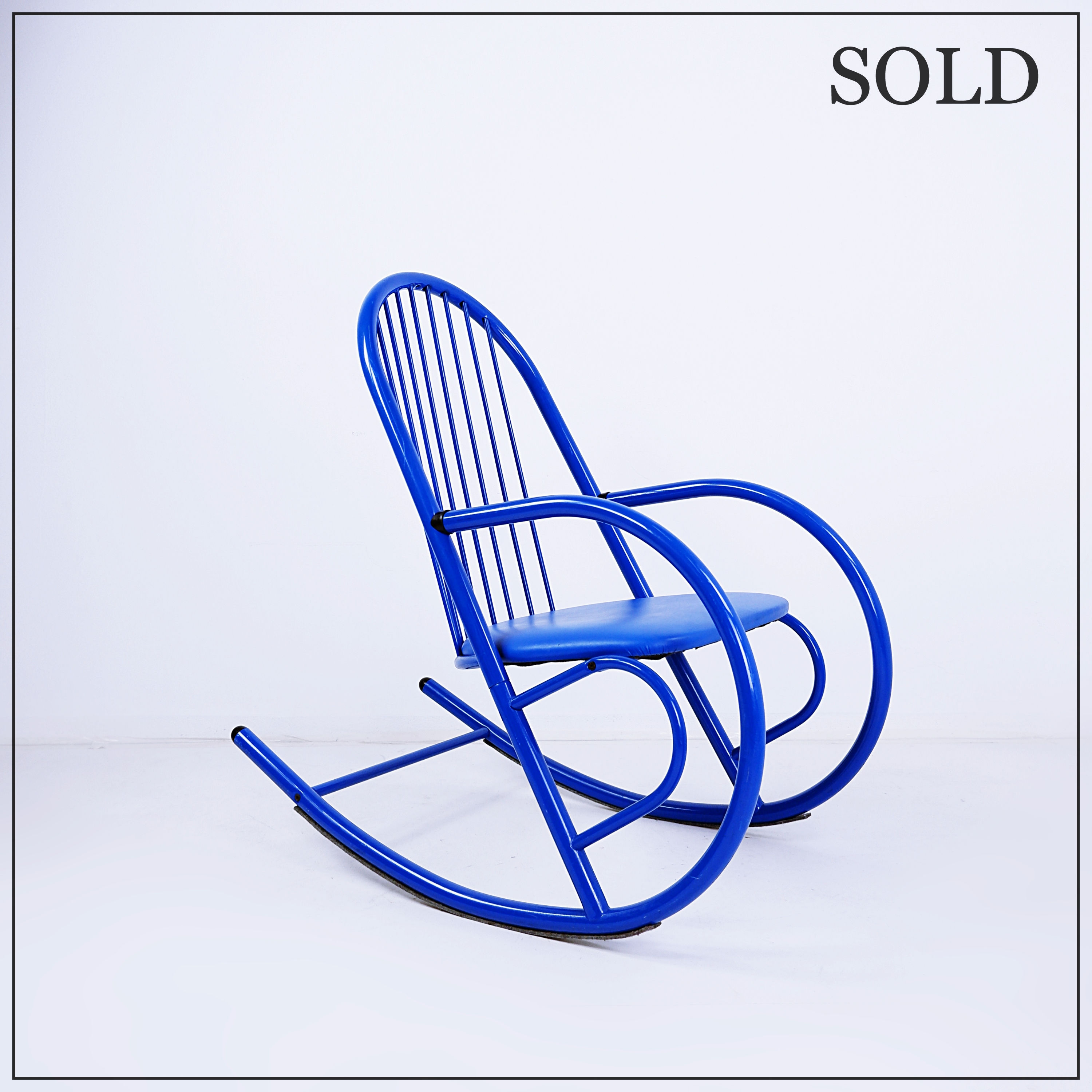 Blue Lacquered Tubular Metal Rocking Chair - 1970s
