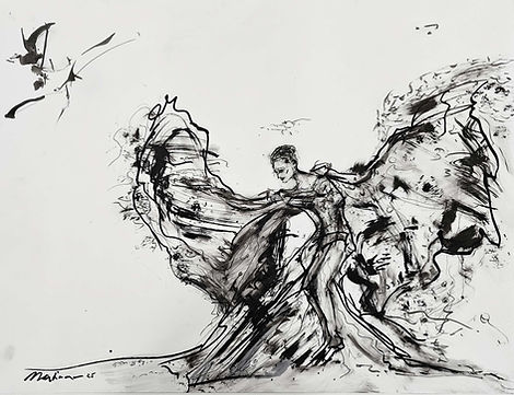 08_Wings of Memory _ India Ink on Mylar _ 18 x 24 in _ Museum-quality wood (black)-and-gla