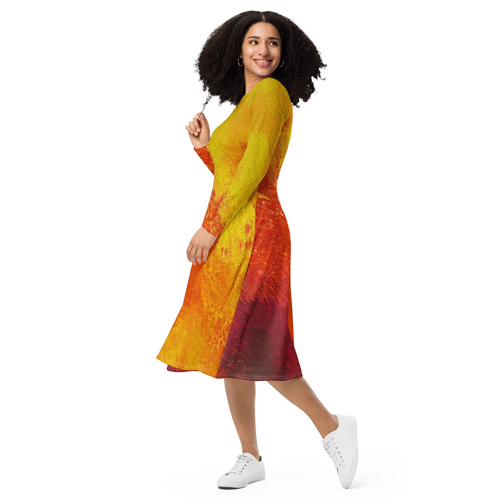 Thumbnail: All-over print long sleeve midi dress