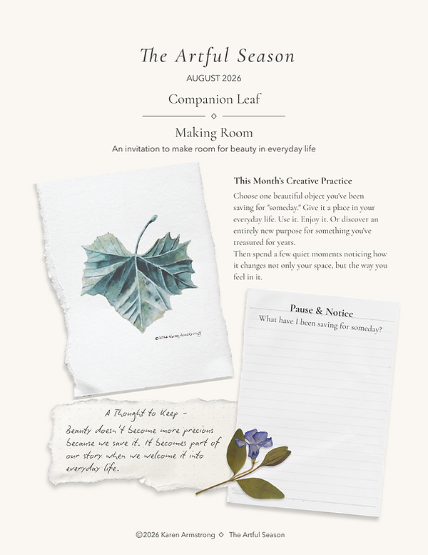 Printable Making Room Companion Leaf featuring a watercolor leaf, gentle reflection, and creative practice for bringing more 