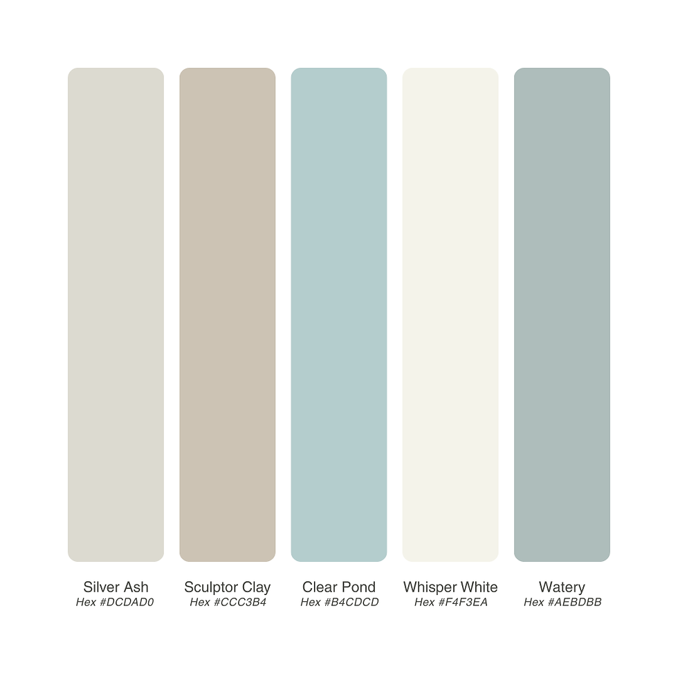 A neutral home color palette gray white clay blue tones