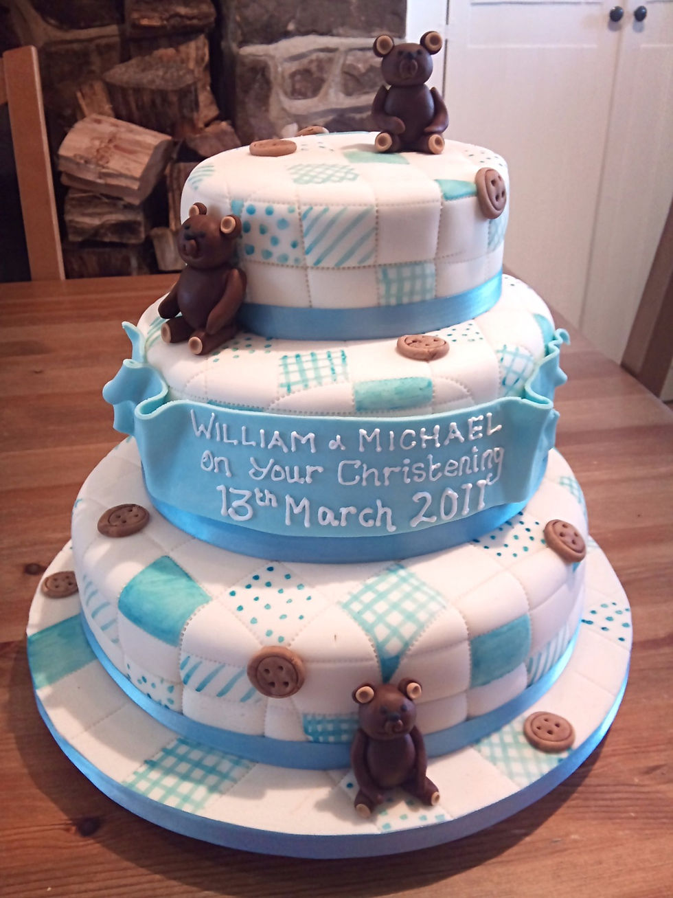 Three tier teddy quilt cake