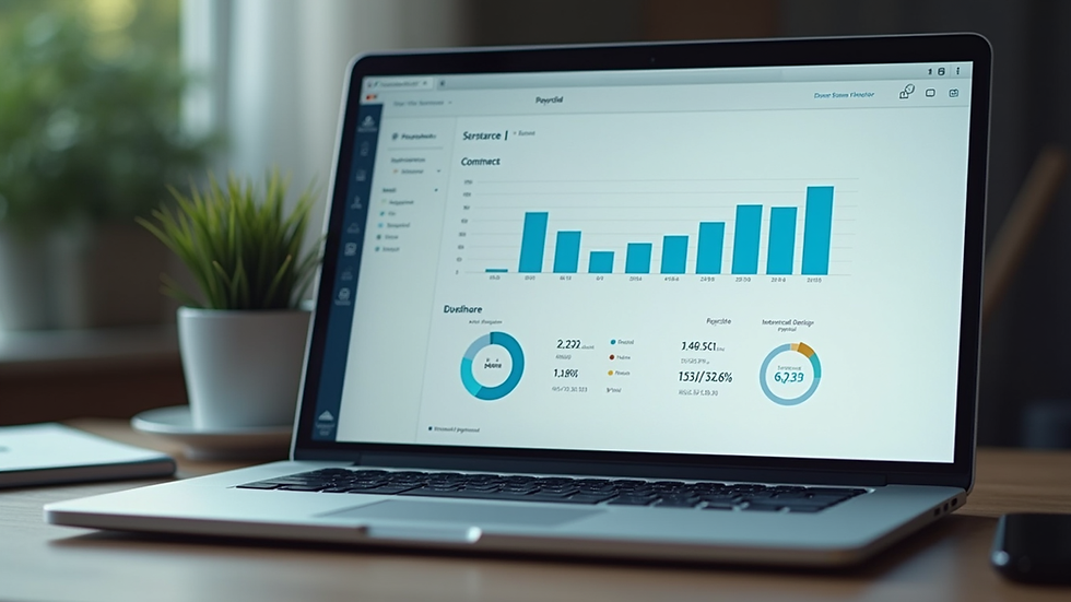Close-up view of a laptop screen showing payroll software dashboard