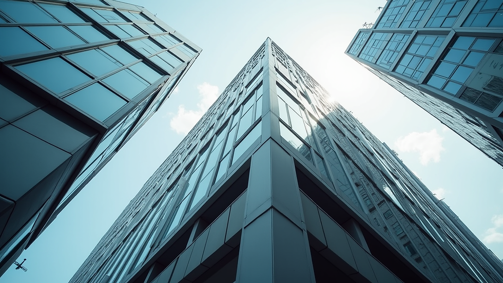 Eye-level view of a modern office building in Luton