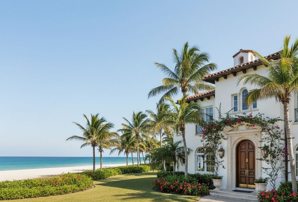 Realistic Front of a VERY PALM BEACH styled white house, showing the door of the house_ed