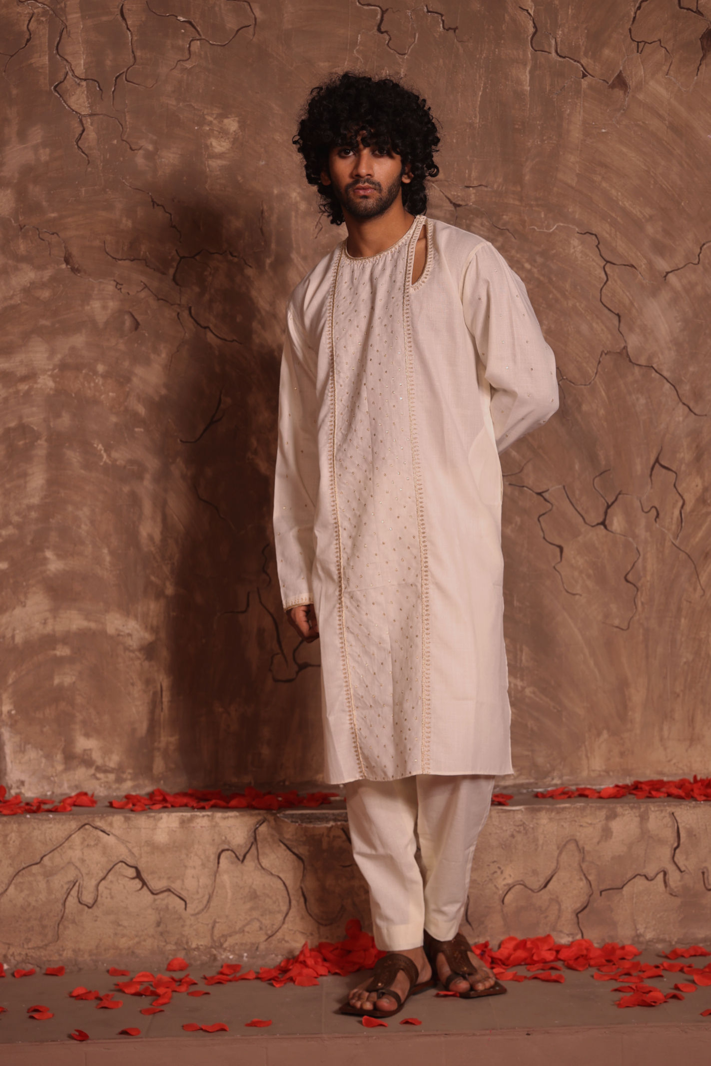 Beige Pure Cotton  Kurta and Pajama Set - Premium Fabric and Hand Em