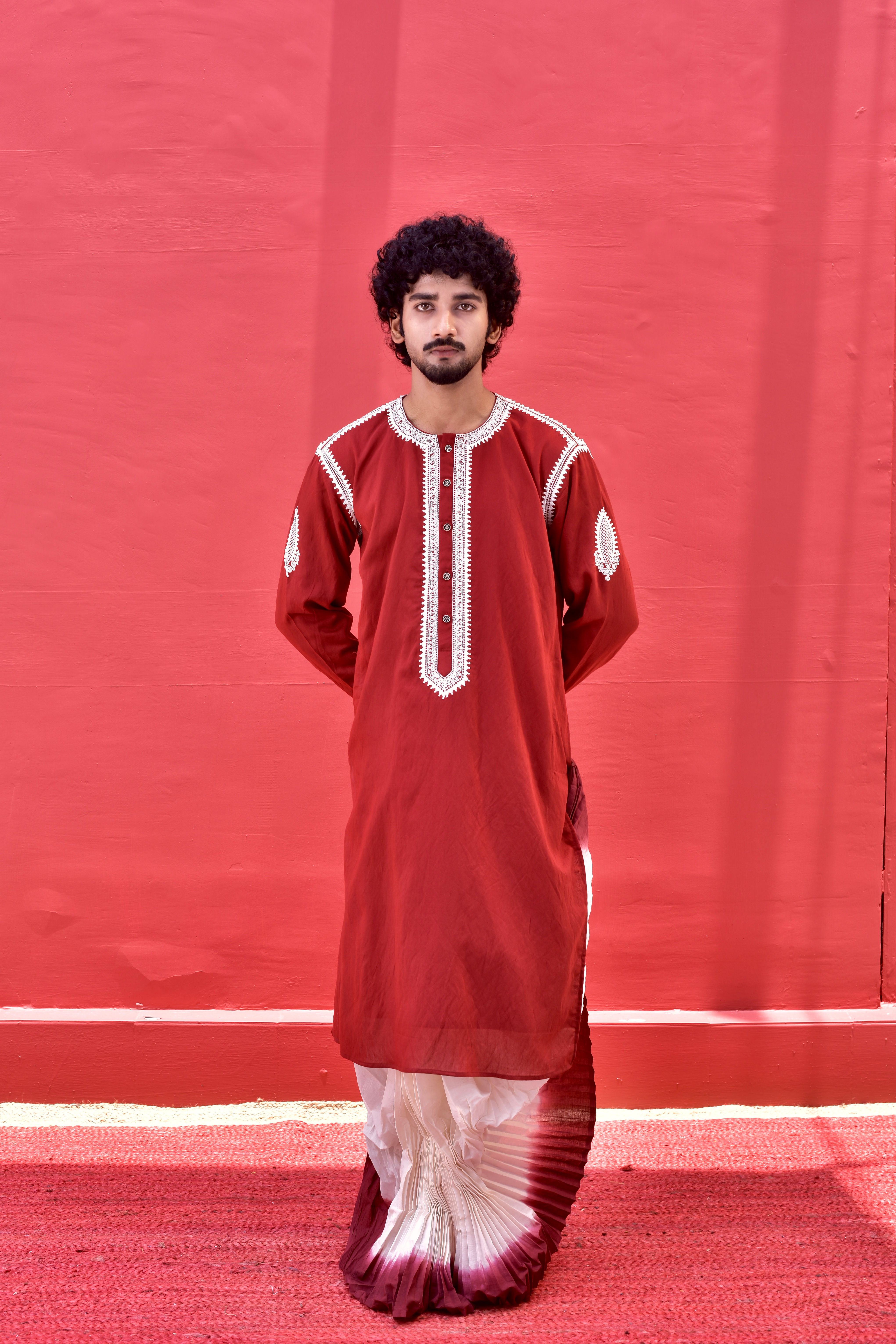 Sujatam-Red-Cotton-Silk-Hand-Embroidared- Punjabi-for-men