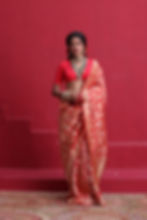 Ornate dual-tone Sona Rupa Zari Pallu of Sujatam Indian Red Bridal Banarasi