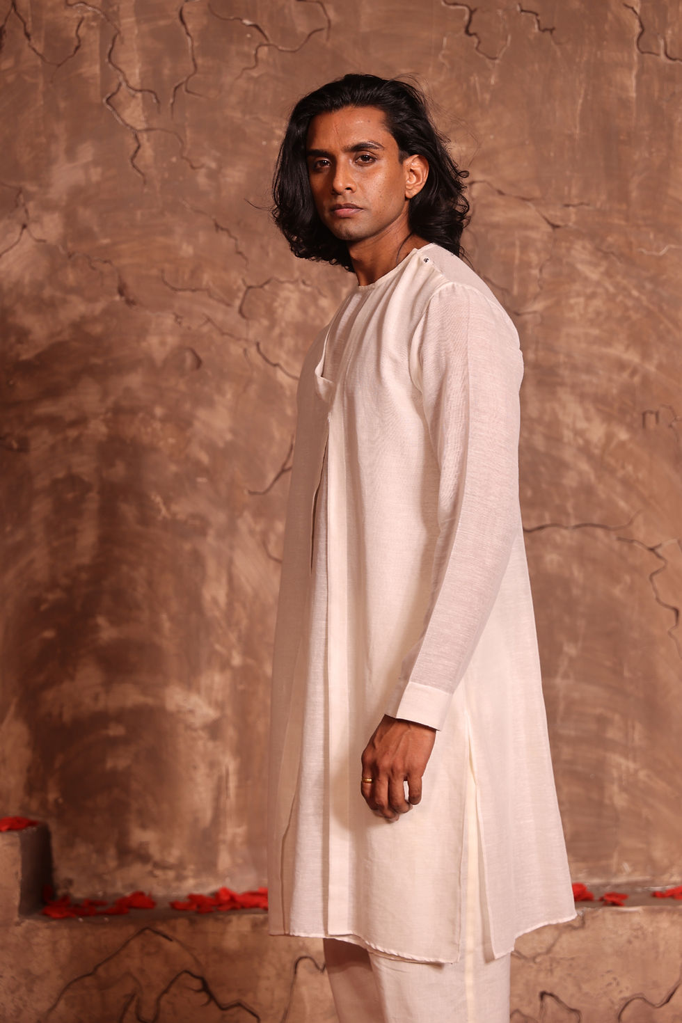Thumbnail: PARK ROW - Contemporary White Linen Kurta Set
