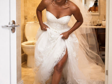 Bride running out of the bathroom