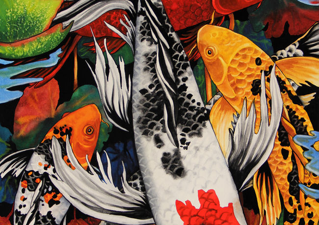 Kendahl Jan Jubb is inspired buy koi pond n San Francisco, CA, Hawaii, at the Gudwara in Delhi, India.