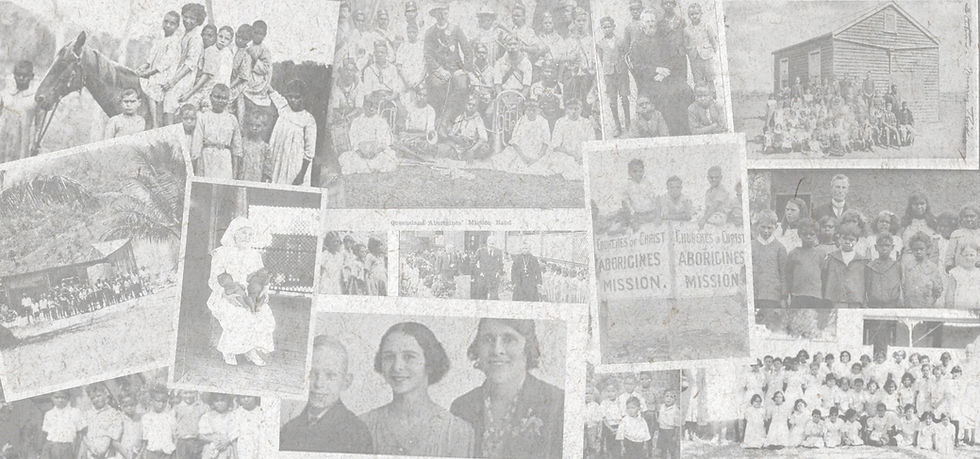 Collage of historical images of forced removal in Australia,
