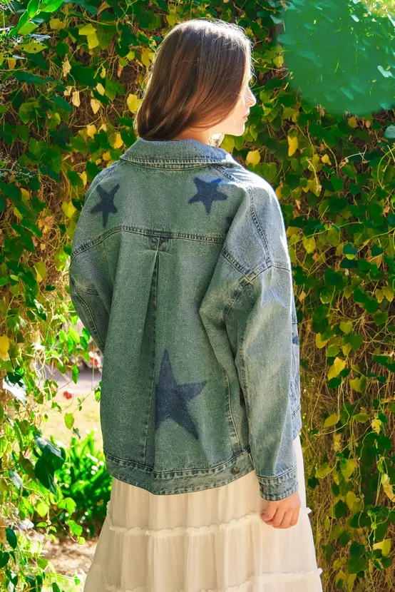 Thumbnail: Star Shadow Patch Oversized Denim Jacket