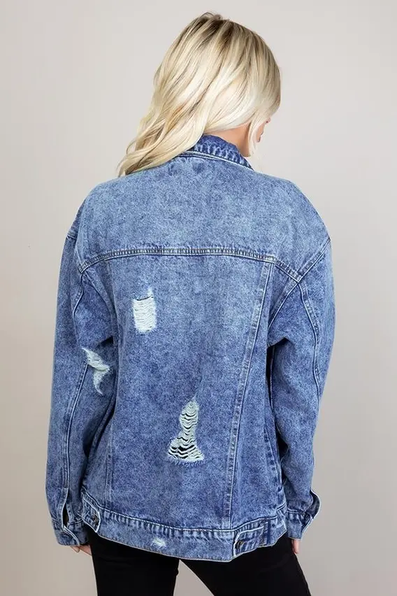 Thumbnail: Distressed Oversize Denim Jacket