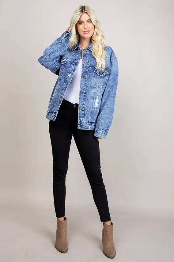 Thumbnail: Distressed Oversize Denim Jacket