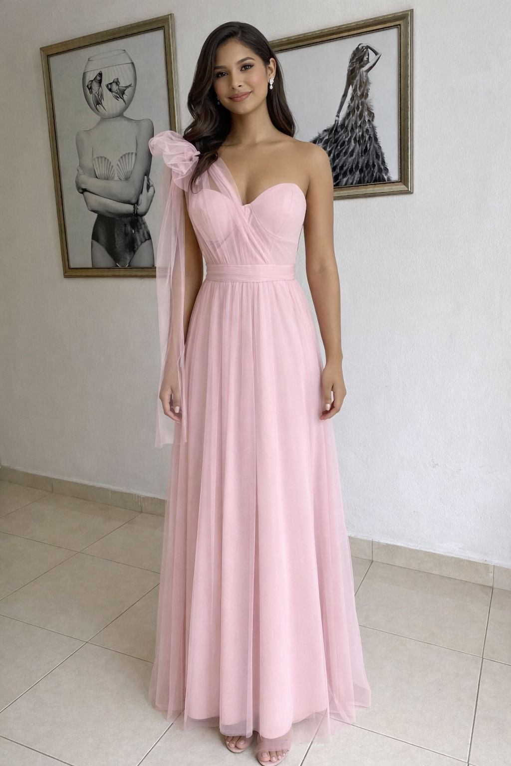 M120 Rosa baby tela de Tul, con doble abertura en pierna 