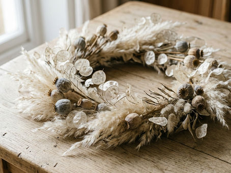 autumn diy wreath on kitchen table