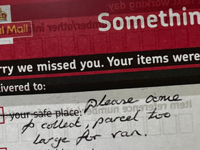 ebay reseller royal mail card saying parcel too big for van