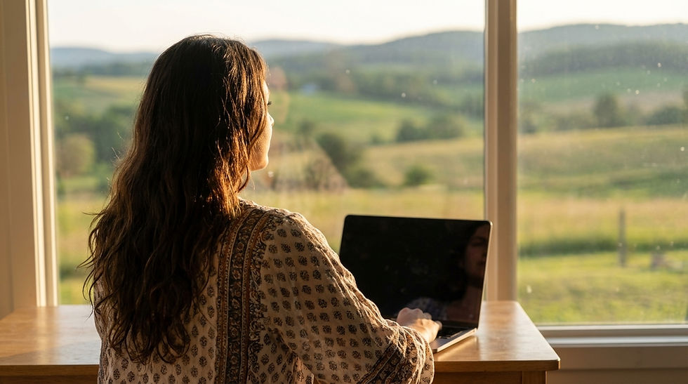 arroe watching nice view on laptop