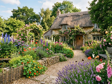 cottage house and flowers