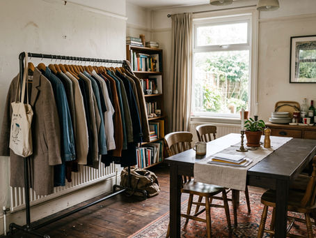 clothing rail in dining room