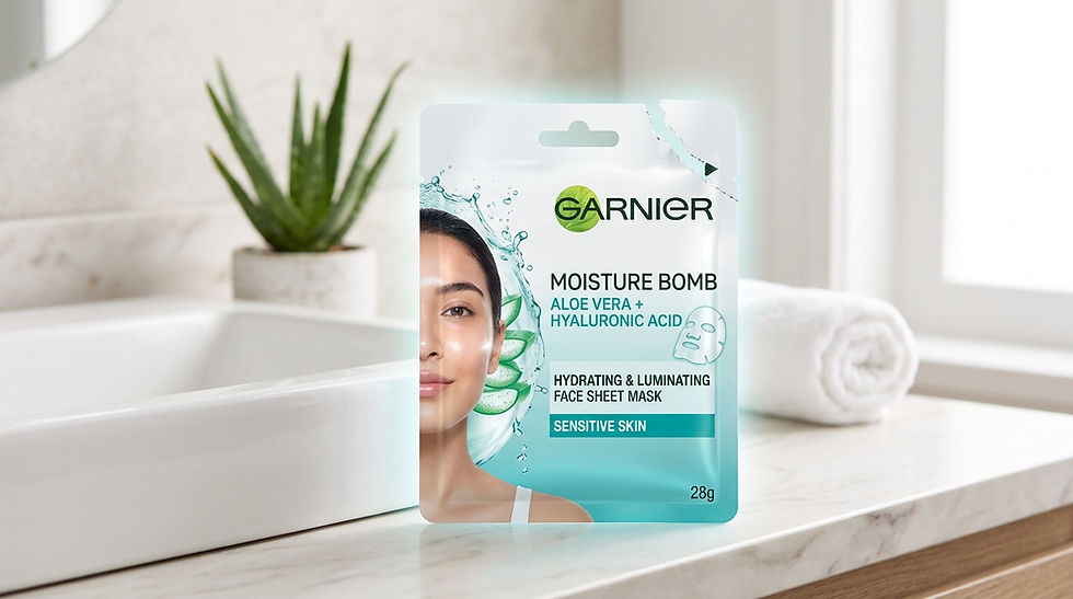 Garnier Moisture Bomb Aloe Vera Hyaluronic Acid Hydrating and Luminating Face Sheet Mask Sensitive Skin, 28g