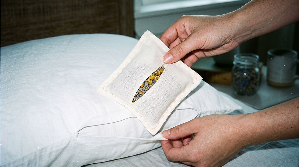 dried chamomile flowers mixed with dried lavender. Tuck it inside your pillowcase