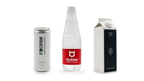 Bottiglie, brick e lattine di acqua personalizzabili con logo per fiere ed eventi