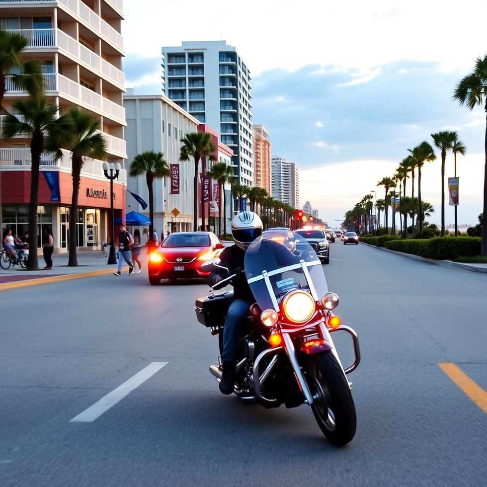 Motorcycle riding on a Myrtle Beach boulevard
