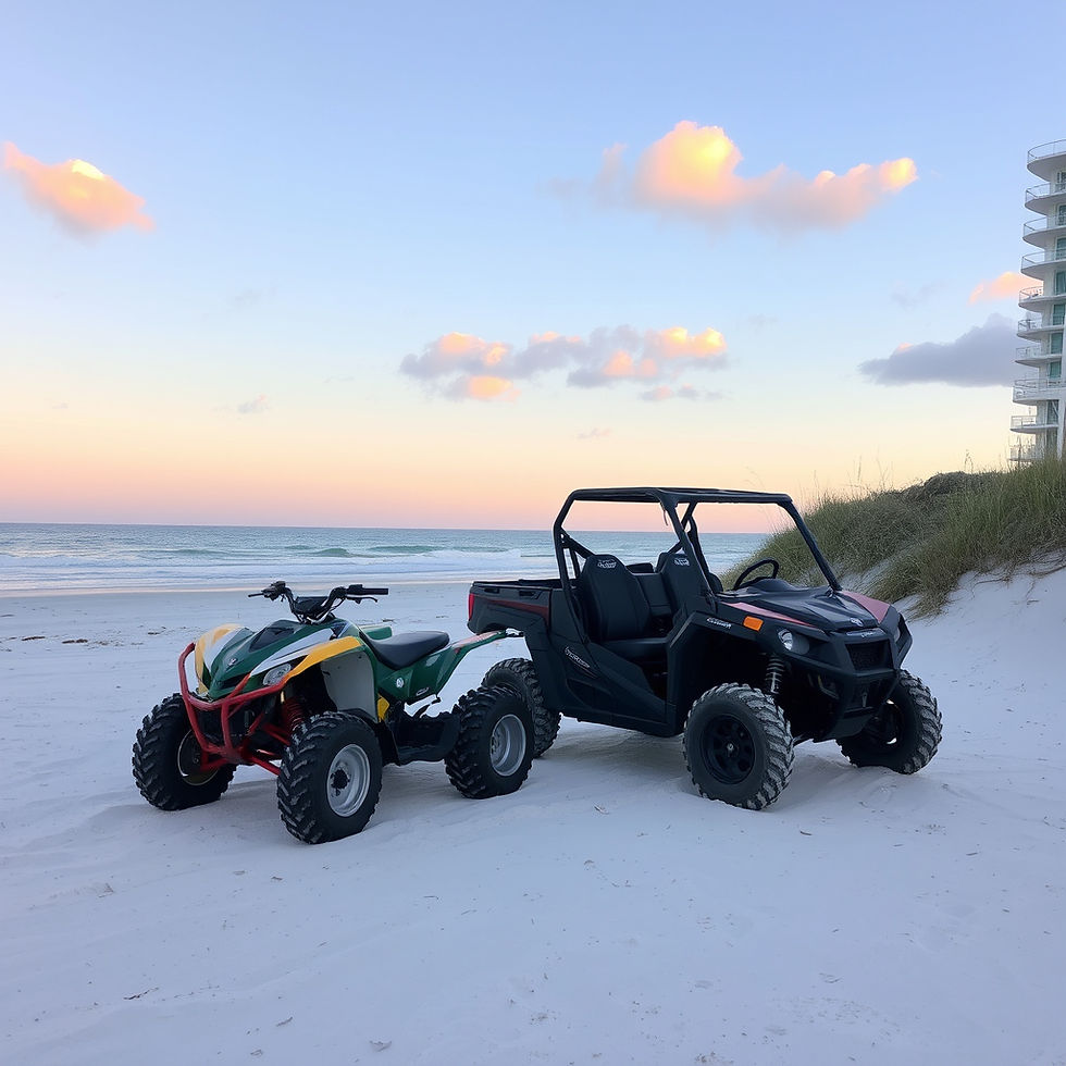 ATV and UTV parked on the sand near the dunes in Myrtle Beach