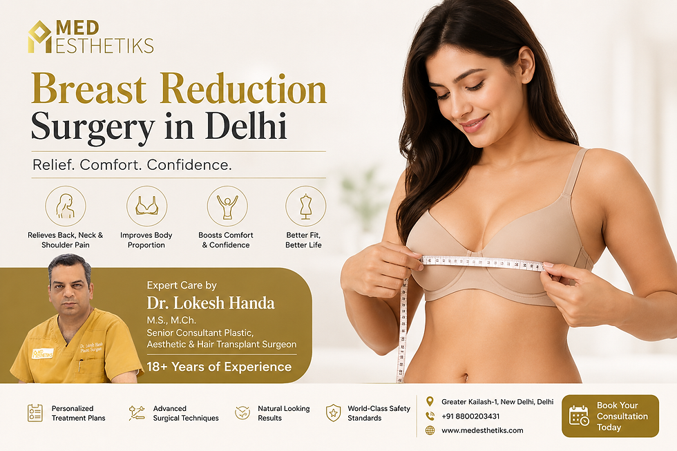 To select the best cosmetic surgeon in Delhi for breast reduction, prioritize board certification (M.Ch. or Board Equivalent), extensive aesthetic experience, hospital affiliations, and natural-looking patient outcomes. A highly qualified surgeon ensures correct surgical execution, preserves vital tissue sensation, and customizes the treatment plan to match your unique anatomical proportions.
