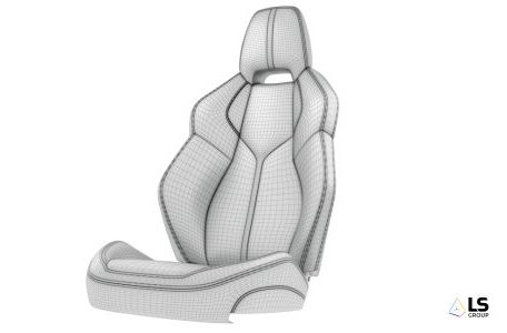 Exemple de modélisation polygonale 3D d'un siège de voiture par LS GROUP