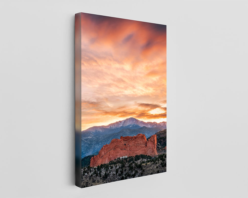 Thumbnail: canvas print of Garden of the Gods and Pikes Peak Sunset Photo - Fine Art Print by Daniel Forster Photography