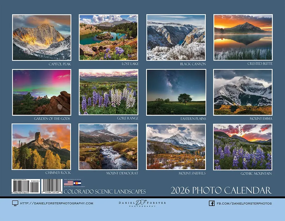 Thumbnail: back cover of Colorado 2026 Wall Calendar - Scenic Landscapes Fine Art by Daniel Forster Photography