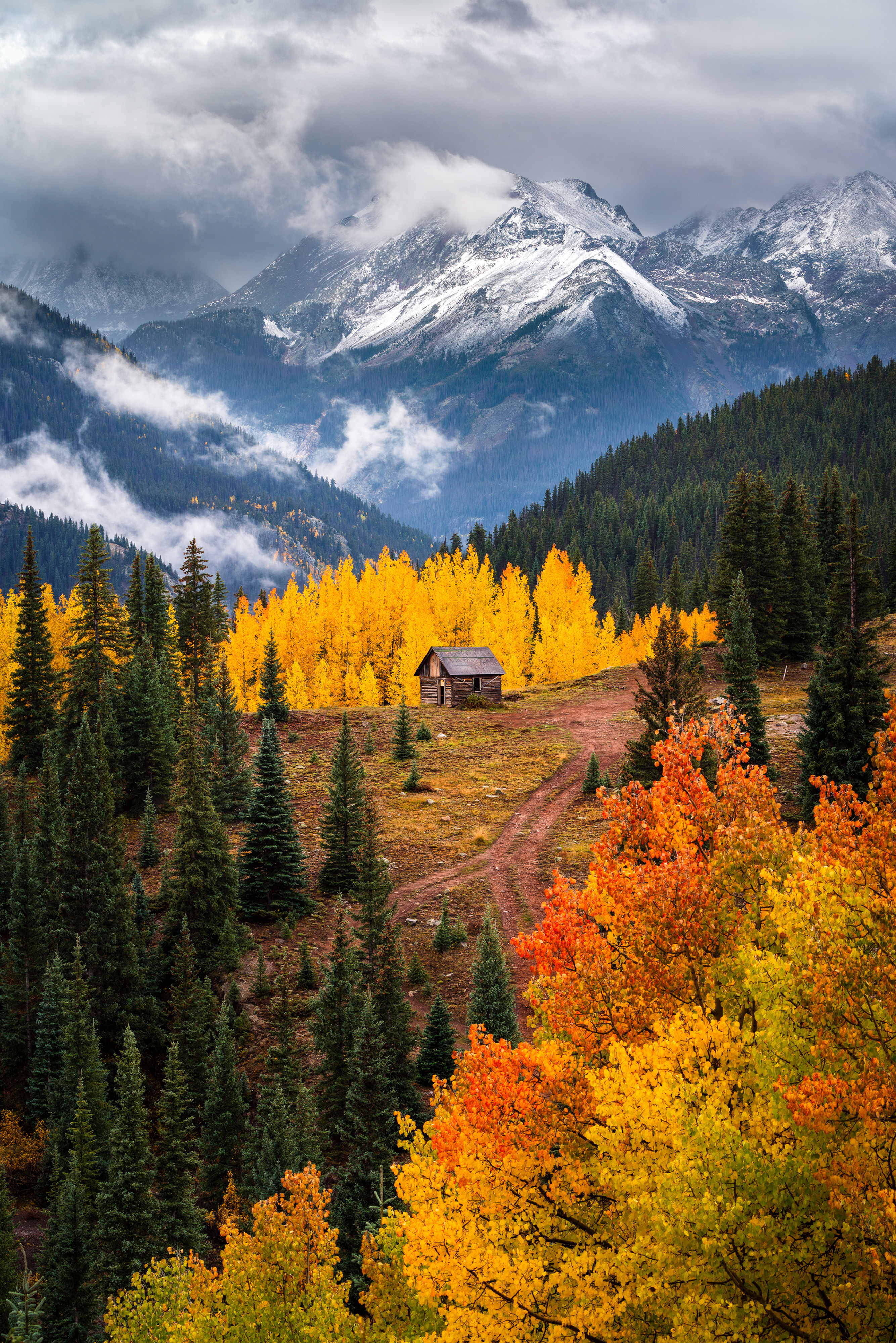 San Juan Mountains photography - Colorado fall colors cabin in autumn landscape by Daniel Forster Photography