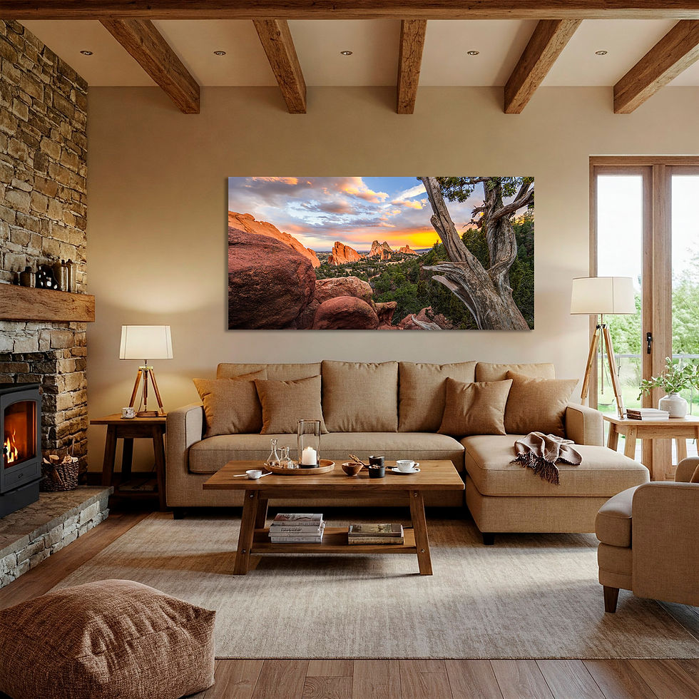 Thumbnail: photo in living room of Garden of the Gods Sunset print - Juniper Tree Colorado Photography | Fine Art by Daniel Forster