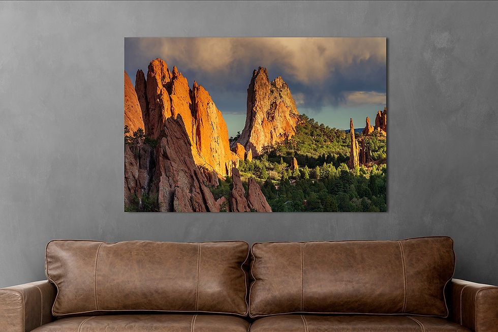 photo over couch of Garden of the Gods Landscape Fine Art Print - Colorado Springs Photo by Daniel Forster Photography