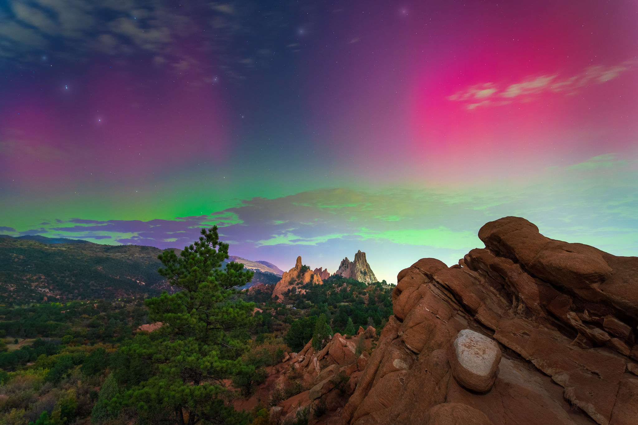 Garden of the Gods Aurora Borealis photo - Northern Lights in Colorado Springs Landscape Photography Fine Art Print