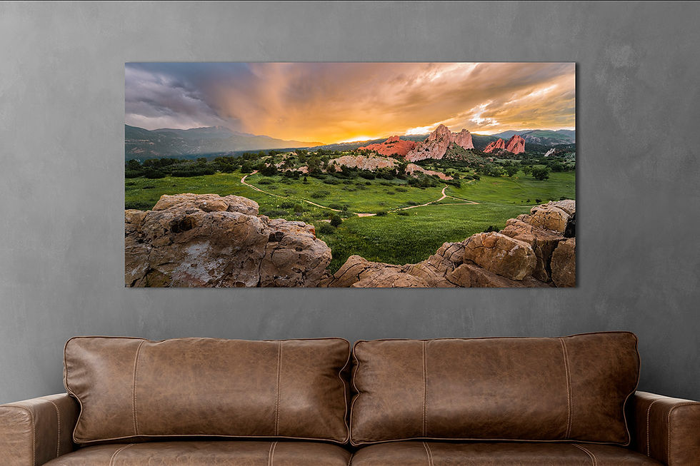 photo over couch of Garden of the Gods Panorama Landscape Print - Colorado Springs Photo by Daniel Forster Photography