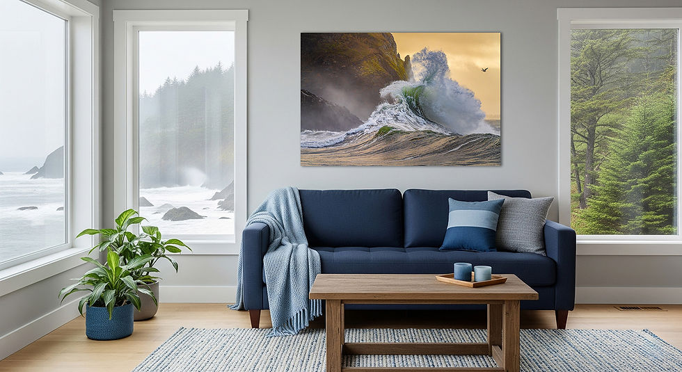 photo over couch of Big Wave at Cape Disappointment State Park - Seascape Fine Art Print by Daniel Forster Photography