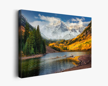 Landscape Canvas Prints of Maroon Bells in Colorado during a beautiful autumn morning with snowcapped mountains