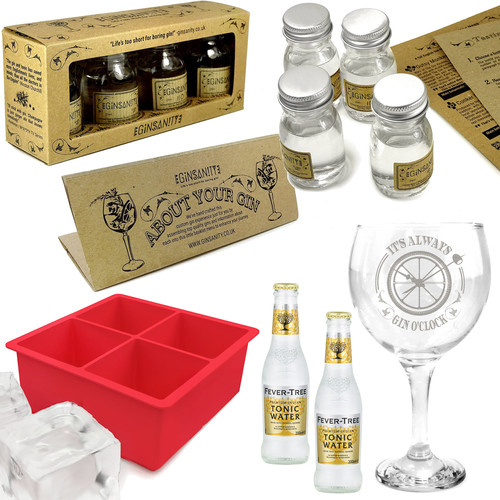 ZOOM Gin Tasting Kit 4 Gin, Glass & Fever Tree Tonic & Mega Gin Ice