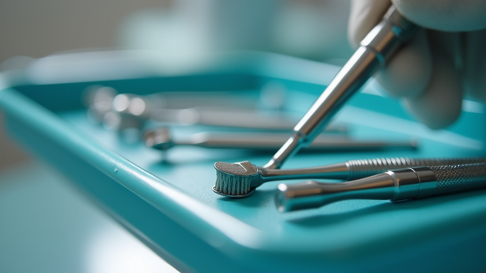 Close-up view of dental tools arranged on a tray