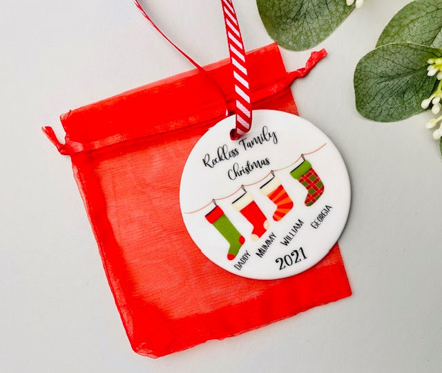 Thumbnail: Personalised Christmas Family Stockings Decoration