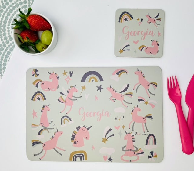 Thumbnail: Personalised Unicorn Placemat & Coaster Set