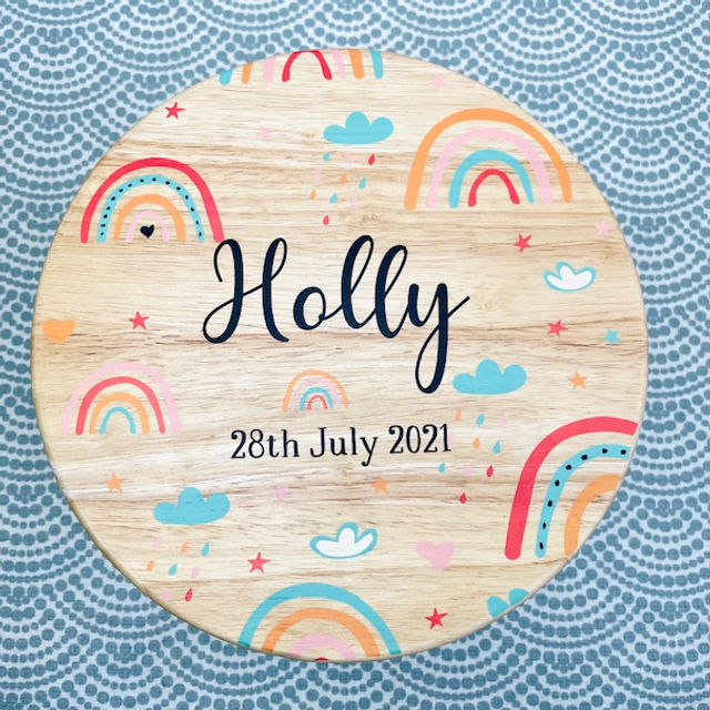 Thumbnail: Childs Personalised wooden  Stool / Step Rainbow Design