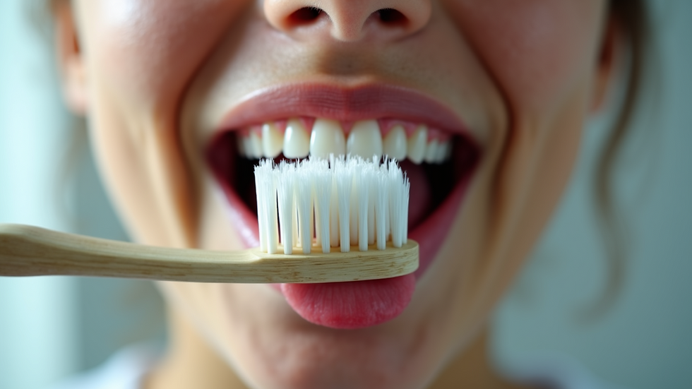 Close-up view of a toothbrush cleaning the tongue